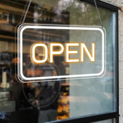 LightingWill LED Neon Open Sign, 16x 9 Ultra Bright Open Signs for Business, Dimmable 5V USB Light Up Signs for Business Window, Coffee Shops, Stores, Restaurants Bars Hotel, Horizontal