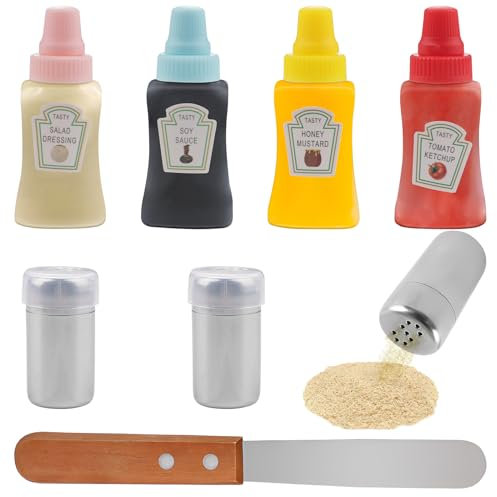 ZIGefofo 6 Stück Mini Salzstreuer Gewürze Set Klein Saucenflaschen Salz und Pfefferstreuer Edelstahl Geeignet Ketchup Flasche für Camping Bento Box Auto Büro Unterwegs Sauce Grillen Picknick Reisen