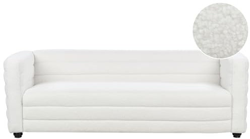 Beliani Sofa Bouclé weiß/Creme 3-Sitzer gepolstert mit hohen Armlehnen Wohnzimmer Hofn