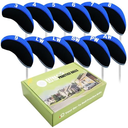 Golf Iron Head Covers Value 12 Pack, Lightweight Neoprene Headcovers Set for Irons Universal Fit Main Iron Clubs (Blue)