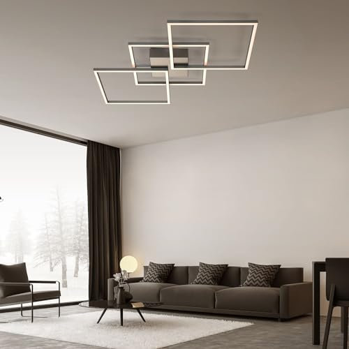 IMPTS LED Deckenleuchte Eckig Dimmbar Deckenlampe 34W Modern Wohnzimmerlampe Metall Deckenbeleuchtung mit Fernbedienung 3000-6500K fur Schlafzimmer Wohnzimmer Küche Flur Balkon