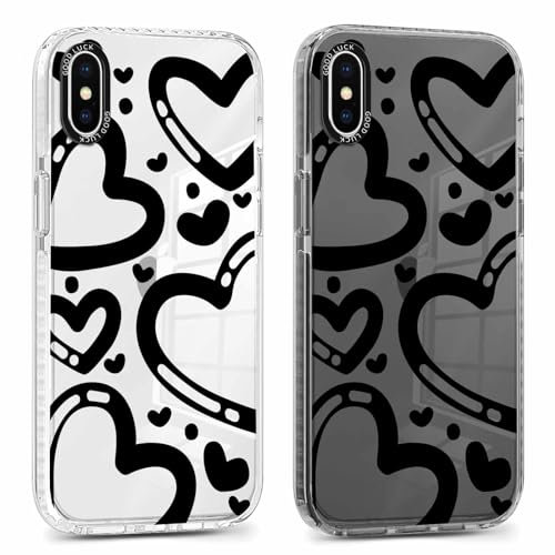 Foonary 2 Pack Clear Print Phone Case for iPhone X/XS 5.8,Slim Soft Silicone with Lovers Love Design Aesthetics Transparent Pattern Cases,Shockproof Bumper Protector Cover for iPhone X