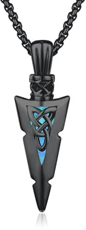 MEDWISE Pfeilspitze Schwarz Kette Herren S925 Sterling Silber Keltische Kette Pfeil Anhänger Blau Opal Halskette Keltische Schwarz Schmuck für Herren Sohn Männer Damen Geburtstag Geschenke