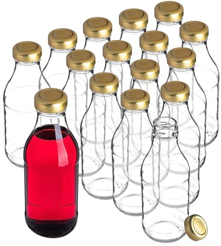 KADAX Lot de 16 bouteilles vides en verre de 0,33 l avec bouchon à vis, petites bouteilles à remplir pour lait, jus, smoothies