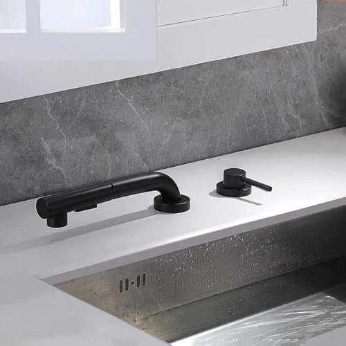 DRFGHK Vorfenster Küchenarmatur Klappbar Schwarz Vorfenster Armatur Ausziehbar Einhebel Wasserhahn für Küche aus Edelstahl