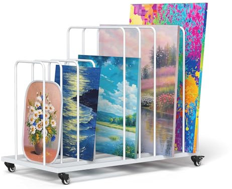 lesolar Art Drying Rack for Painting, Art Canvas Storage Rack with Wheels, Adjustable Art Storage Holder Display for Classroom, Craft Room, Canvas Boards, Panel, Frame, Drawing (White)