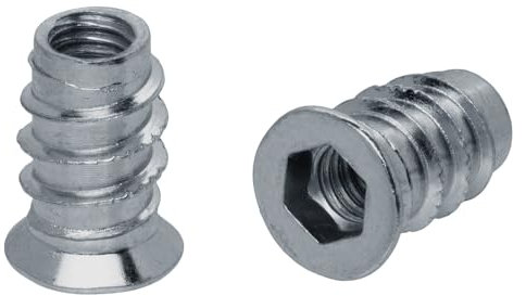 M10 x 25, inserti filettati in legno, 10 pezzi, manicotti filettati con esagono incassato in acciaio zincato, manicotti filettati per compensato, pannelli di truciolato