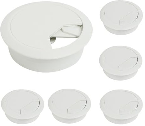 6 Piezas Tapa Pasacables de Escritorio de 50mm, Cubierta de Cables de Escritorio Redondo Blanca de 50mm, Cubierta de Cables de Plástico Blanco para Mesas, Organizador de Cables para Hogar y Oficina