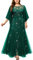 MISSMAY Women's Plus Size Elegant Butterfly Sleeve Chiffon Floral Sequin Lace Contrast Mesh Mermaid Hem Evening Party Long Dress (1XL, Dark Green)