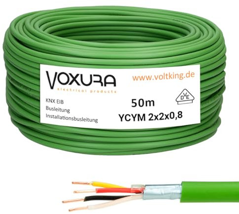 Voxura EIB Busleitung YCYM 2x2x0,8 50m Ring grün Buskabel Telekommunikationskabel KNX Datenübertragung
