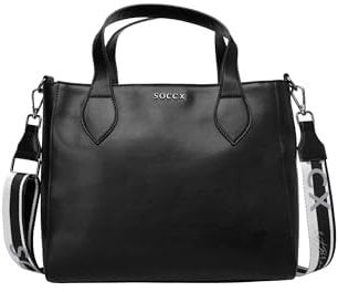 SOCCX Unisex Handtasche aus Lederimitat mit Wechselgurt Black None