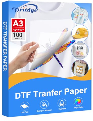 Oritdge DTF Transferpapier A3-29.7cm x 42cm,100 Blatt, umweltfreundlich und biologisch abbaubar, DTF Transfer direkt auf mattes Finish Transferpapier für Epson Drucker und T-Shirt Textilien
