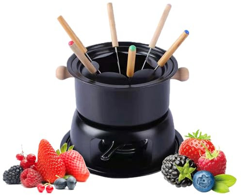 OUCONGK Service à Fondue en Fonte, Ensemble à Fondue en Fonte, Service à Fondue Au Fromage, Couvercle Antiéclaboussures, Acier Au Carbone, avec 6 Fourchettes, pour Fondues Au Fromage Et Au Chocolat