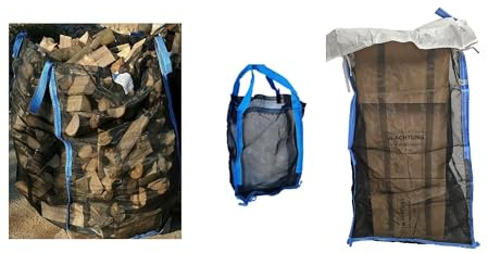 Woodbag Holz Big Bag Netzgewebe geschlossener Boden 45x45x60 cm I 80x80x80 cm I 100x100x100/120/140/160cm für Brennholz (ohne Inhalt) (3, 80 x 80 x 80 cm mit DECKEL)