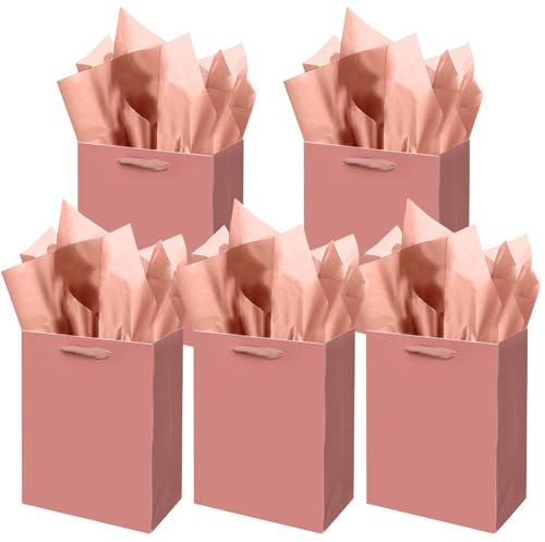 Gcardist Zimt Rosa Geschenk Taschen mit Tissue Papier für Hochzeit, Geburtstag, Party Supplies-20x11x24cm Mittlere Größe Karton Geschenk Taschen (8x4.3x10Inch,5pcs Taschen +10pcs Tissue Papier)