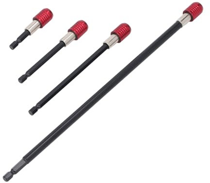 4 Pcs Drill Bit Extension Set, Magnetic Drill Extension Bit Holder for Impact Driver with 1/4 Inch Hex Shank & 50mm 100mm 150mm 300mm, Extender Bar Adapter for Holding Screws Nuts