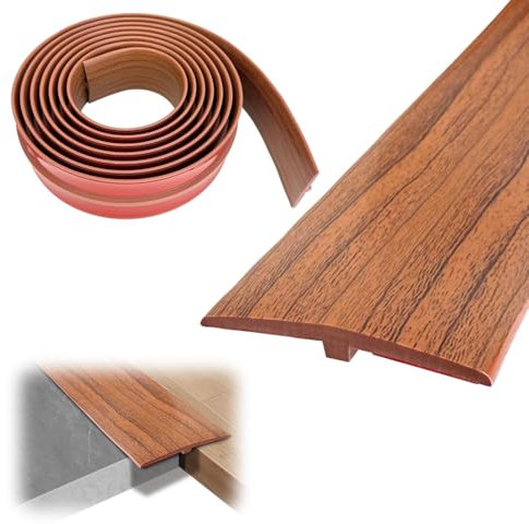 3M * 5CM Übergangsprofil Selbstklebend, PVC Türschwellen Leiste, T Profil Übergangsleiste Boden Höhenausgleich Abdeckleiste für Parkettböden Laminate Schwellen (Holzmaserung Braun)