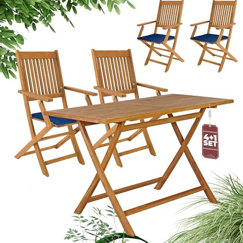 Casaria® Gartenmöbel Set Holz Klappbar FSC®- / SVLK- Zertifiziert inkl. Auflagen Akazie Teak Garten Balkon Terrasse 125x60cm Sitzgruppe Wetterfest Outdoor Blau