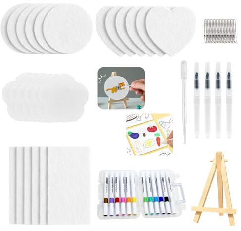 Lot de 62 peintures magiques en mousse 3D avec 24 papiers de texture magique, 12 marqueurs de couleur, 4 stylos à eau, compte-gouttes, chaînes de perles et chevalet pour enfants