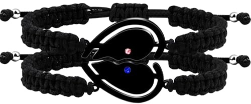 Vivaday Bracelet couple puzzle cœur | Bracelets assortis tressés réglables à cordon | Bijoux d'amour et d'engagement incrustés de zircone éternelle Y4486-Y4487, M, Métal, Zircone cubique