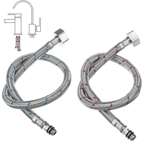 Tuyaux De Raccordement Flexibles Robinets, 2 Pièces Raccordement De Flexible Robinet G3/8 X M10, Tressé Acier Inoxydable Rallonge Lavabo Tubes, 60cm, Pour Cuisine Salle De Bain (Rouge Et Bleu)