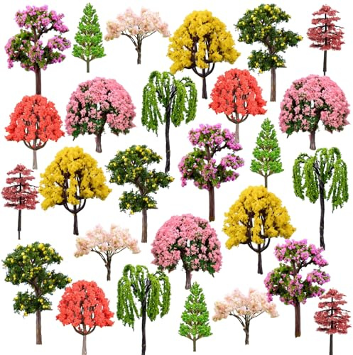 27 Pezzi Alberi Modello Misto, Albero del Diorama Plastic, Albero Misti per Modellismo, Miniatura Alberi Treno per Paesaggio DIY, Paesaggi in Miniatura, Tavolo di Sabbia, Modello di Paesaggio 5- 7 cm