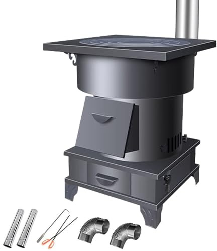 Multifunktionaler Holzofen mit 2 Backöfen, Kaminofen Holzofen mit Verstellbarer Luftzufuhr, Raucharmes Vergasungssystem, Ideal für Camping, Garten, Hütte und Terrasse(54cm/21in)