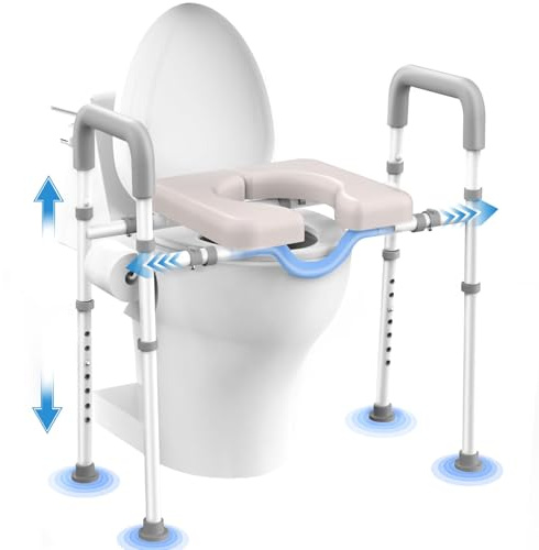 Amico degli uomini Sedile WC rialzato con maniglie - Altezza e larghezza regolabili per anziani e disabili, struttura portante fino a 180 kg, adatto a tutti i tipi di WC