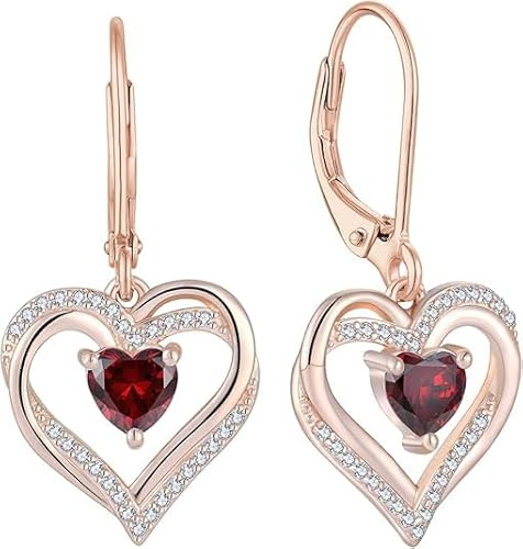 Starnny Rosegold Herz Ohrringe Damen 925 Sterling Silber Geburtsstein Schmuck Muttertag Valentinstag Geschenke für Mutter Freundin Frauen