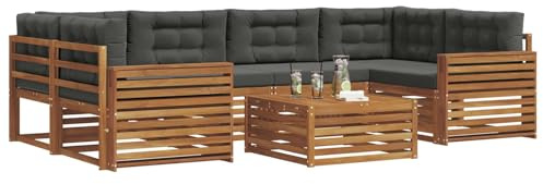 vidaXL Outdoor-Sofagarnitur mit Kissen 8 pcs Natur und Anthrazit, Gartenmöbel, modernes Outdoor-Sofa, strapazierfähiges Set, Terrassen-Lounge und Sitzgruppe