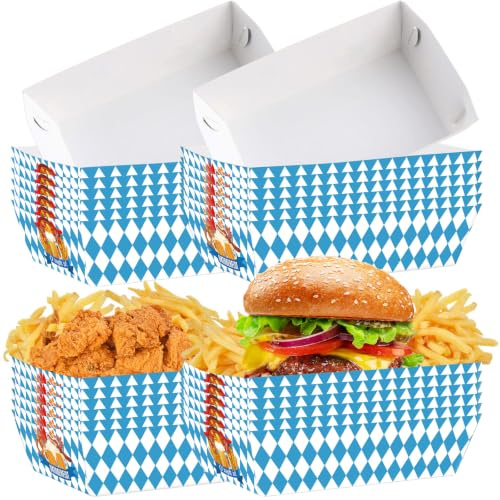 Oktoberfest Deko 40 Stück Pappteller Blau Weiß Tischdeko (14 × 8 × 4.5 cm) | Oktoberfest Party Pappteller für Tischdeko und Grillpartys, geeignet für Snacks und Speisen mit blau weißem Design