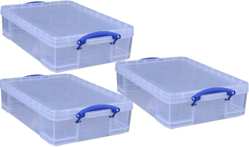 Really Useful Box Plastic Storage 24.5 Litre CLEAR Pack of 3