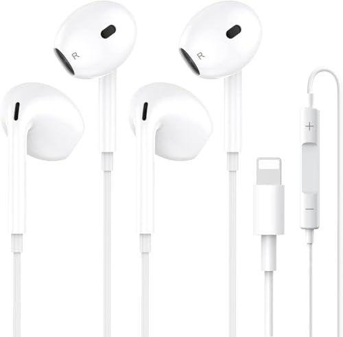 2-Pack Lightning Headphones, [MFi Certified] iPhone Headphones Wired | Built-in Microphone and Noise Cancellation Volume Control, Earphones Compatible with iPhone 14/14 Pro/13/12/11/XR/XS/X/8/7/SE