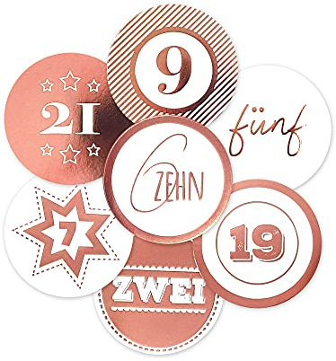 Frau WunderVoll® 24 Adventskalenderzahlen XL Aufkleber Rosegold, Durchmesser 6 cm/Sticker, Weihnachten, Adventskalender, DIY Kalender, Kindergeburtstag, Aufkleber Kinder,Junge, Mädchen