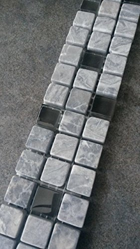 Marmor Glasmosaik Bordüre Grau Schwarz Mosaik Fliesen Naturstein Dusche Bad B670