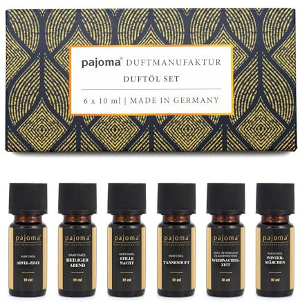 pajoma® Duftöl 6x 10 ml Weihnachten Set 3 (Tannenduft, Stille Nacht, Heiliger Abend, Weihnachtszeit, Wintermärchen, Apfel-Zimt) Ätherische und Parfümöle | für Duftlampe, Aromatherapie oder Diffuser