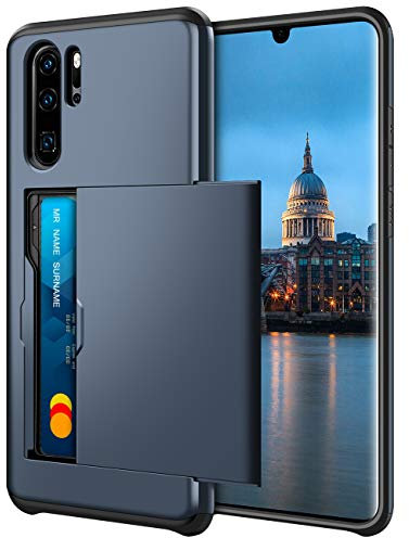 Coolden for Huawei P30 Pro Case with Card Slot Holder Wallet Cover Shockproof Heavy Duty Protective Hard Back Rubber Bumper Phone Cases Wallet Cover for Huawei P30 Pro Phone Case (Navy)