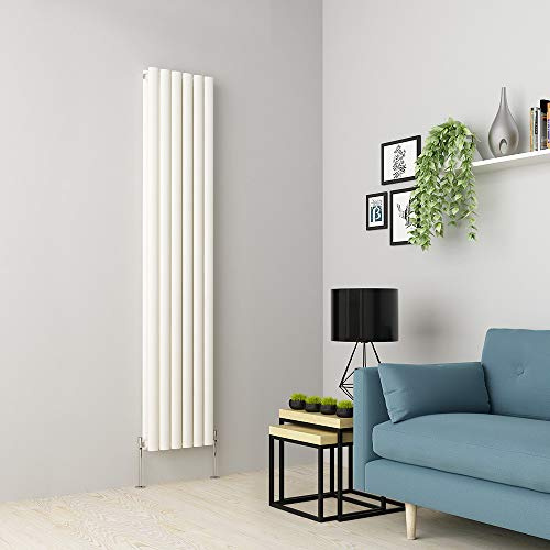 Warmehaus Vertical Column Radiator Oval Panel Double White 1800x350mm | Designer Radiators, Modern Central Heating, Bathroom Kitchen Hallway Living Room, Corrosion Resistance, Wall Mounted