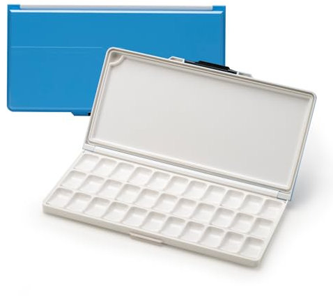 MEEDEN Palette Humide avec Couvercle: Palette Aquarelle Vide de Voyage avec Zones de Mélange - Palette Peinture Portable avec 33 Trous pour Aquarelle Gouache Acrylique, 32 x 16.5 cm Bleu