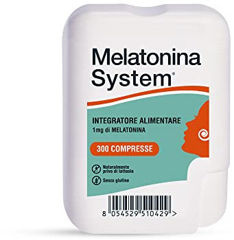 Melatonina System, 300 Compresse Melatonina 1Mg, Integratore Alimentare Utile per Prendere Sonno e Alleviare i Sintomi del Jet Lag, Regola il Ciclo Sonno-Veglia,con Dispenser, 30g