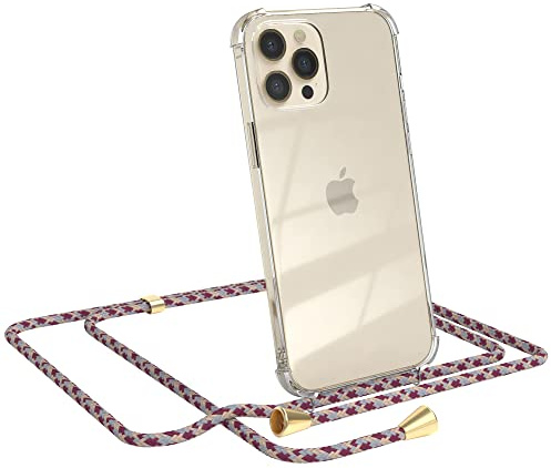 EAZY CASE Handykette kompatibel mit iPhone 12 Pro Max Handyhülle mit Umhängeband, Handykordel mit Schutzhülle, Silikonhülle, Hülle mit Band, Stylische Kette für Smartphones, Rot Camouflage