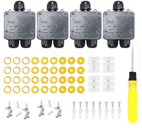 Abzweigdose Wasserdicht - IP68 Verteilerdose Außen Wasserdicht Aussen 3 Wege Abzweigdose Wasserdicht Erdkabel Ø4mm-14mm, Schwarz Außenverteilerdose Garten (4 Pack)