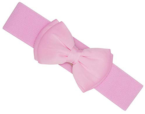 Ro Rox Vera Sash Belt for Women - 1950s Vintage Style Satin Bow - Wide Elasticated Waistband With Snap Button Closure - Classic for Dress, Coat & Shirt, Baby Pink, M