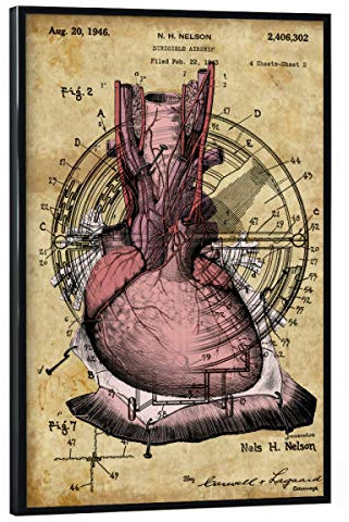 artboxONE Poster mit schwarzem Rahmen 75x50 cm Menschen Herz - Steampunk - Bild Menschen Herz antik Herz