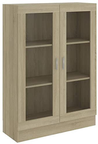 vidaXL Armoire à Vitrine, Meuble de Rangement avec Compartiment, Étagère de Salon Salle de Séjour Chambre Intérieur, Chêne Sonoma Bois d’Ingénierie