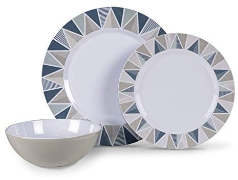 Geschirr Set 12teilig Melamin Camping Picknick Geschirr weiß/grau/hellblau/bl...