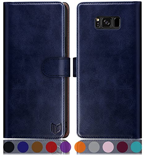 SUANPOT [RFID Schutz für Samsung Galaxy S8 Hülle PU Leder Handyhülle Lederhülle Klapphülle Kartenfach Flip Cover für Samsung S8 Handy hülle Leather Wallet Phone Case Blau