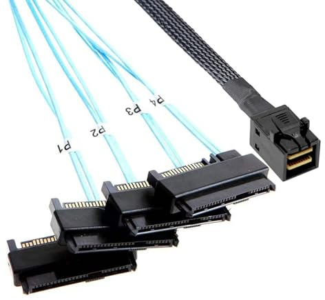 ADCAUDX Mini SAS to SAS Cable: 1M SFF-8643 to SAS SFF-8643 to SFF-8482 Connector 4X SFF-8482 with SATA Power Adapter Cable (3.3FT)