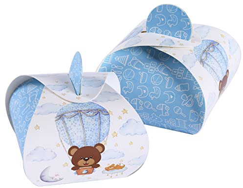 MKISHINE 50pz Bomboniere Battesimo/Nascita,Scatole Portaconfetti Orsetto Maschio, Bambino Bimbo,Sacchetti Battesimo,Blu Carta Regalo Decorazione Confetti