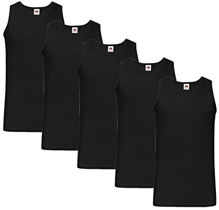 Fruit of the Loom 5er T Shirt Athletic MUSKELSHIRT M L XL XXL 3XL 4XL UNTERHEMD Tank TOP, 5X Schwarz + 1 HL Kauf Notizblock XL